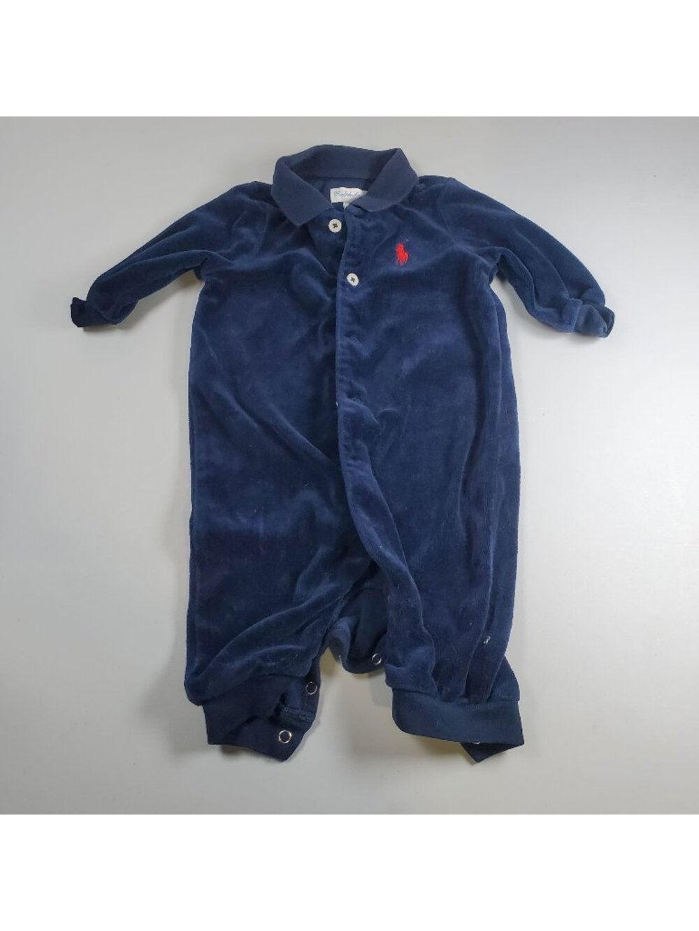 Ralph Lauren Velvet Full Button Long Sleeve Baby Boy Size 3M Navy Collared